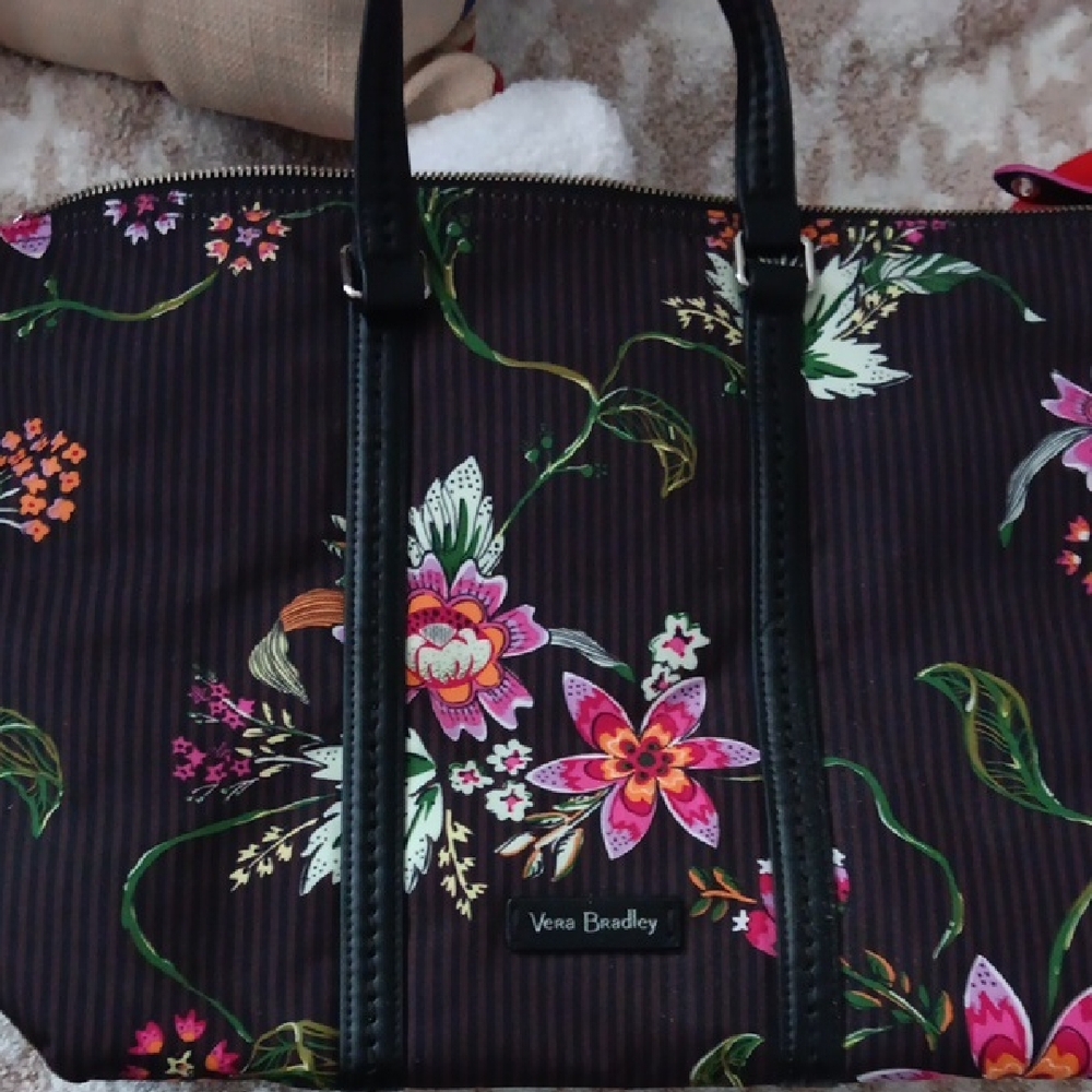 Vera Bradley Black Tote with Pink and Green Floral Design